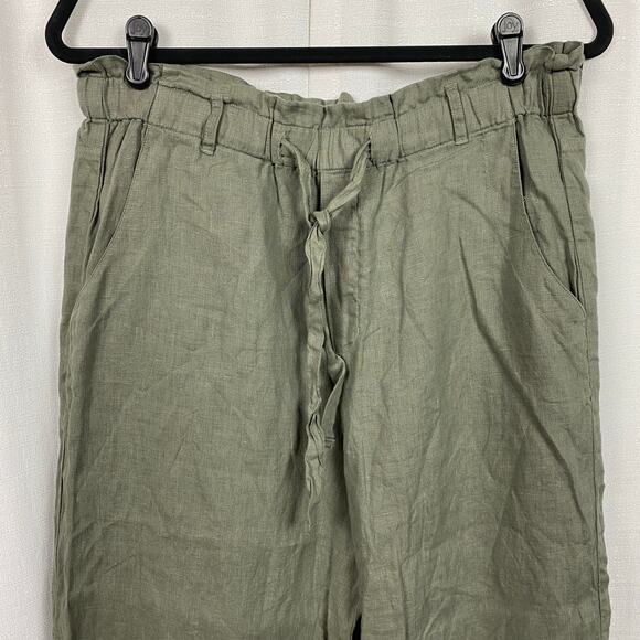 Anthropologie Cloth&Stone Green Linen Wide Leg Cropped Paperbag Waist Pants Sz.M - Picture 4 of 13